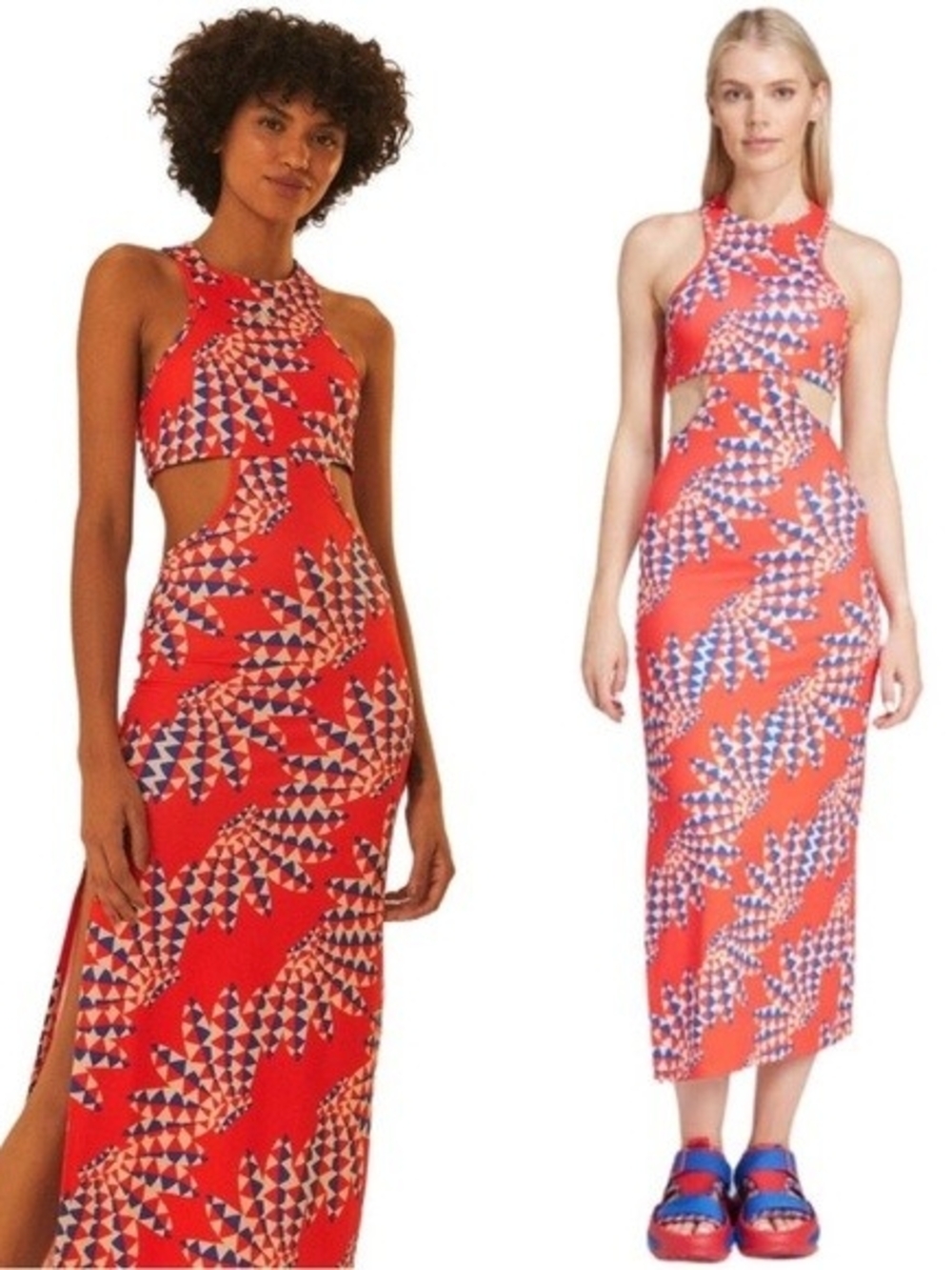 Farm Rio Red Geometric Cutout Maxi Dress